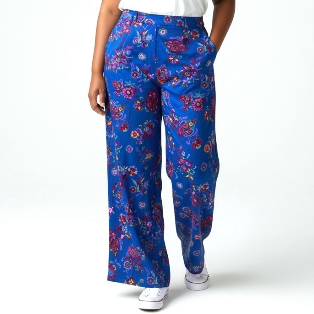 ModCloth Wide leg Floral Print Corduroy Pants Blue Women 0 Retro Boho Indie NWT